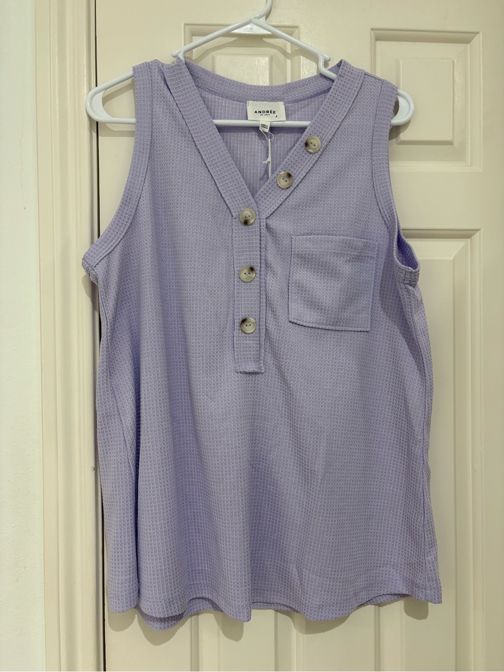Andree Lavender Sleeveless Waffle Knit Henley Tank NWT